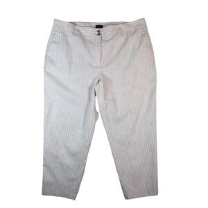 Talbots Women’s 22W Beige White Striped Linen Blend Pants Cropped Straight Leg